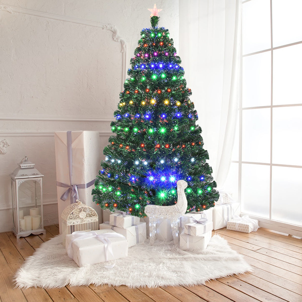 5/6/7 Feet Multicolor Artificial Christmas Tree with LED Light and Metal Stand-7 FeetÂ