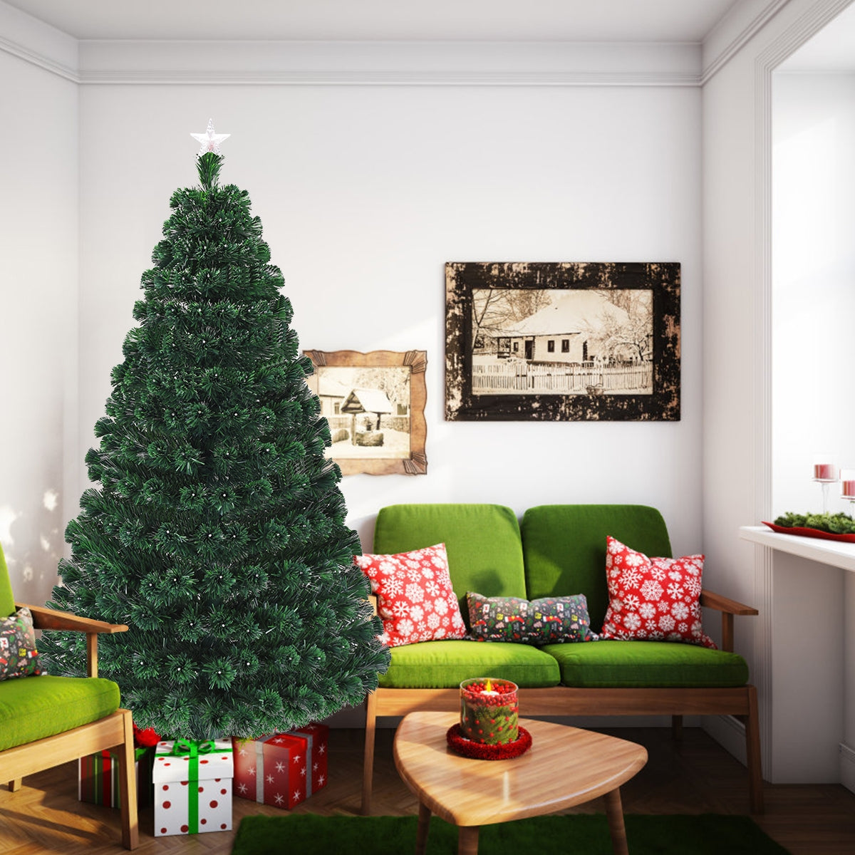 5/6/7 Feet Multicolor Artificial Christmas Tree with LED Light and Metal Stand-7 FeetÂ