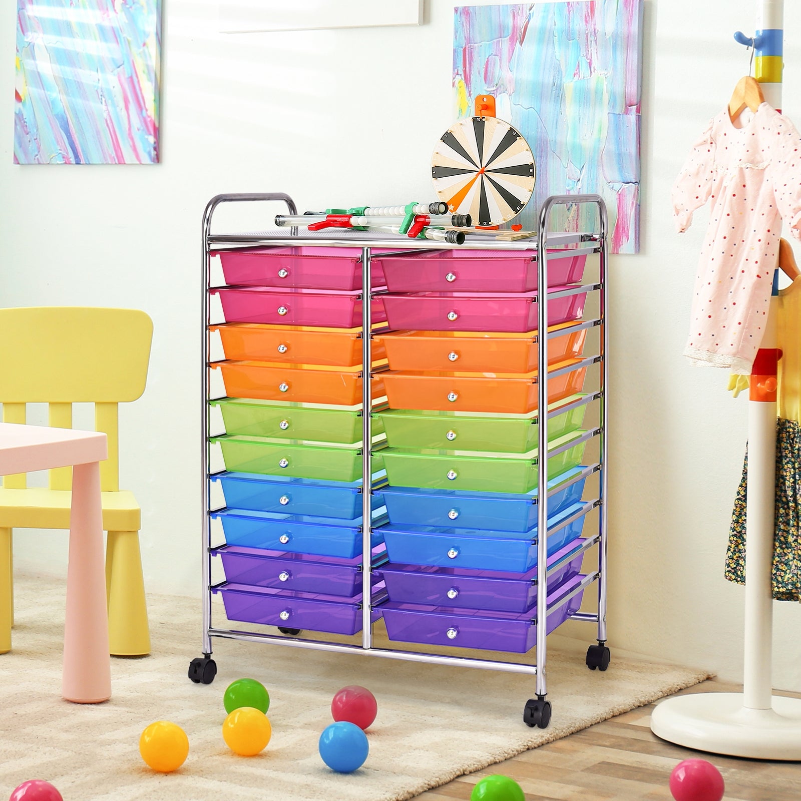 20 Drawers Storage Rolling Cart Studio Organizer-MulticolorÂ