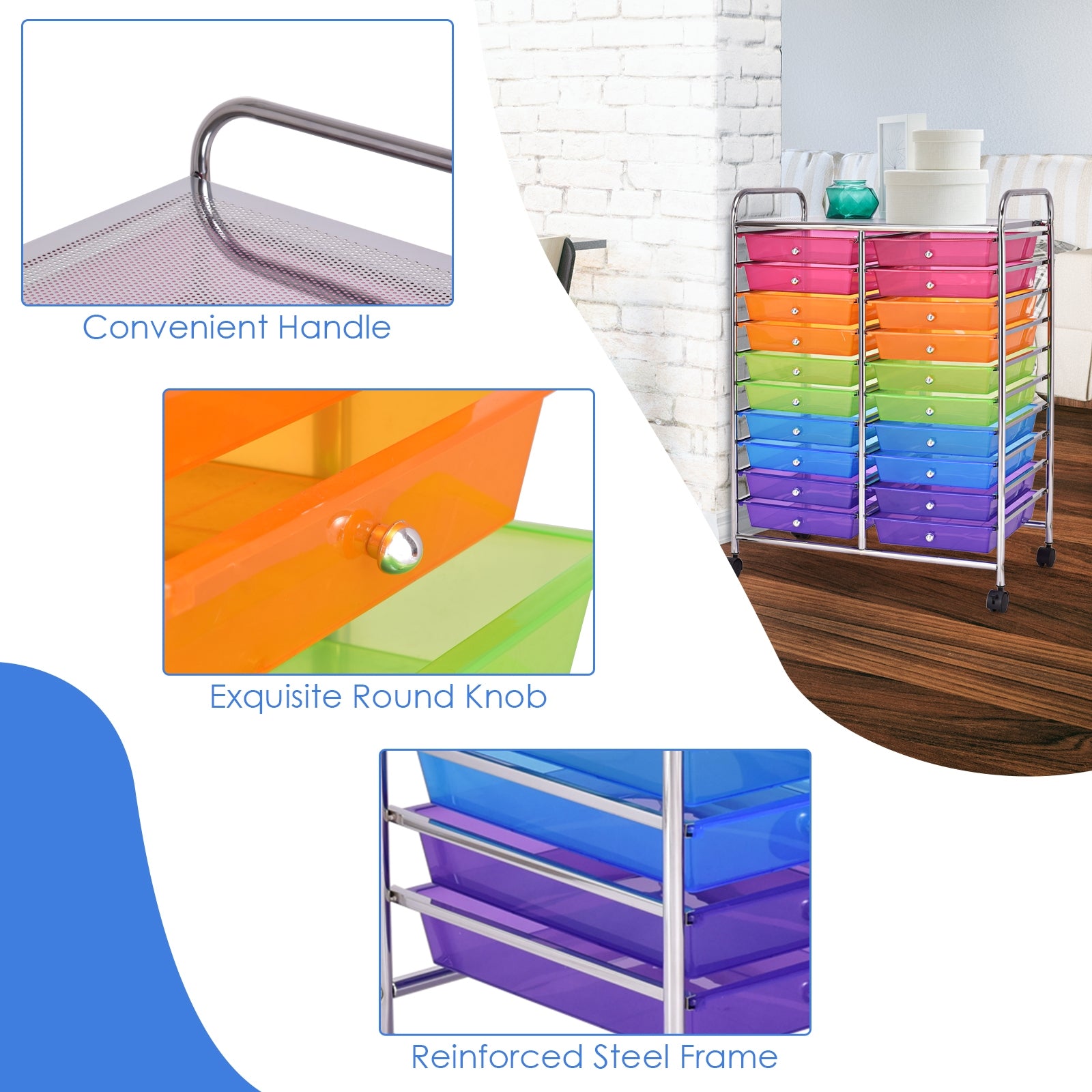 20 Drawers Storage Rolling Cart Studio Organizer-MulticolorÂ