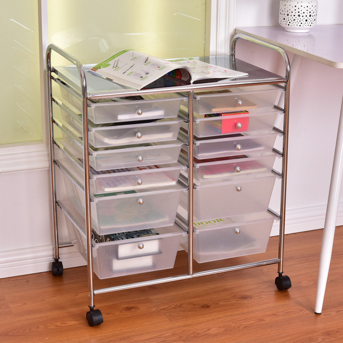 12 Storage Drawer Organizer Bins Rolling CartÂ