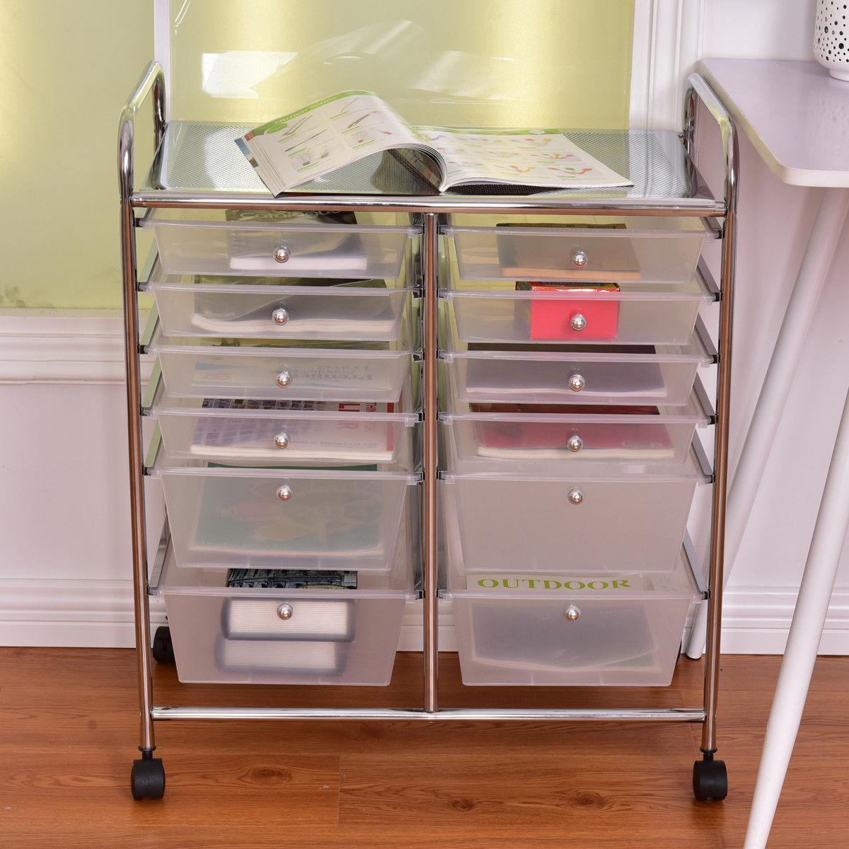 12 Storage Drawer Organizer Bins Rolling CartÂ