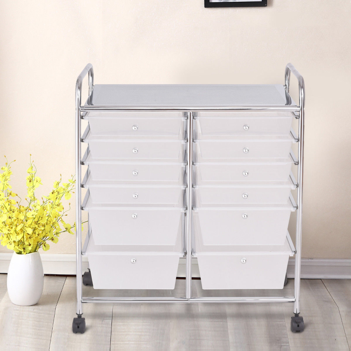 12 Storage Drawer Organizer Bins Rolling CartÂ