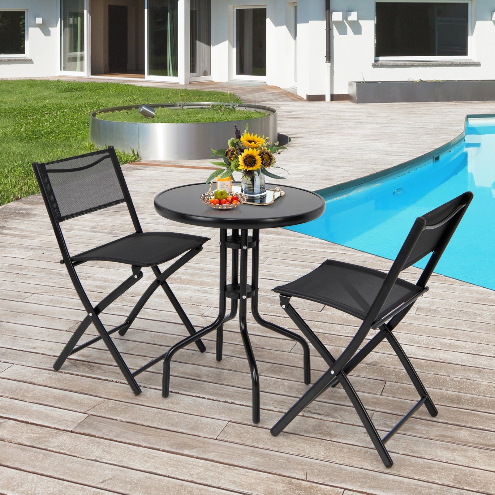 3 Pieces Folding Bistro Table Chairs Set for Indoor and OutdoorÂ