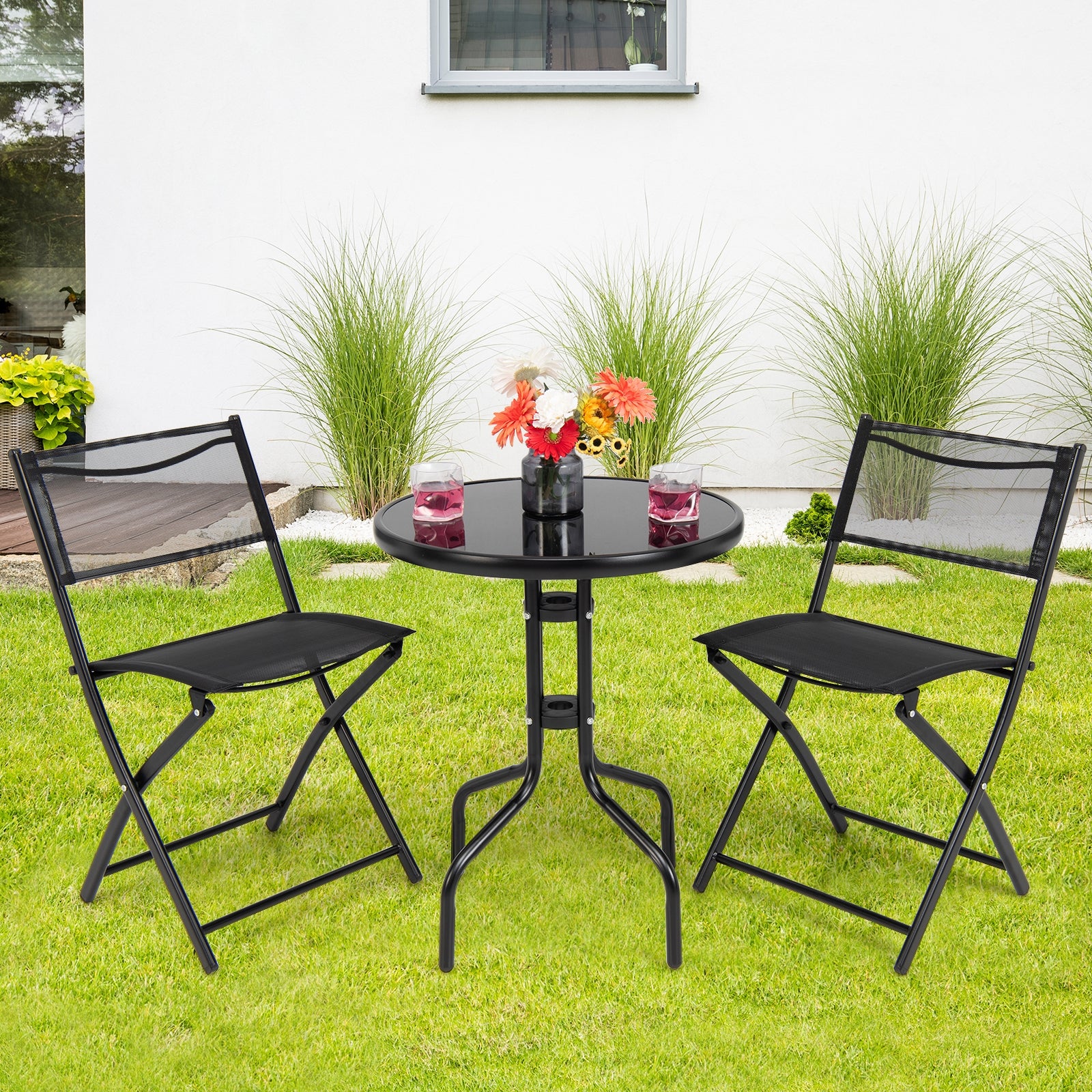 3 Pieces Folding Bistro Table Chairs Set for Indoor and OutdoorÂ