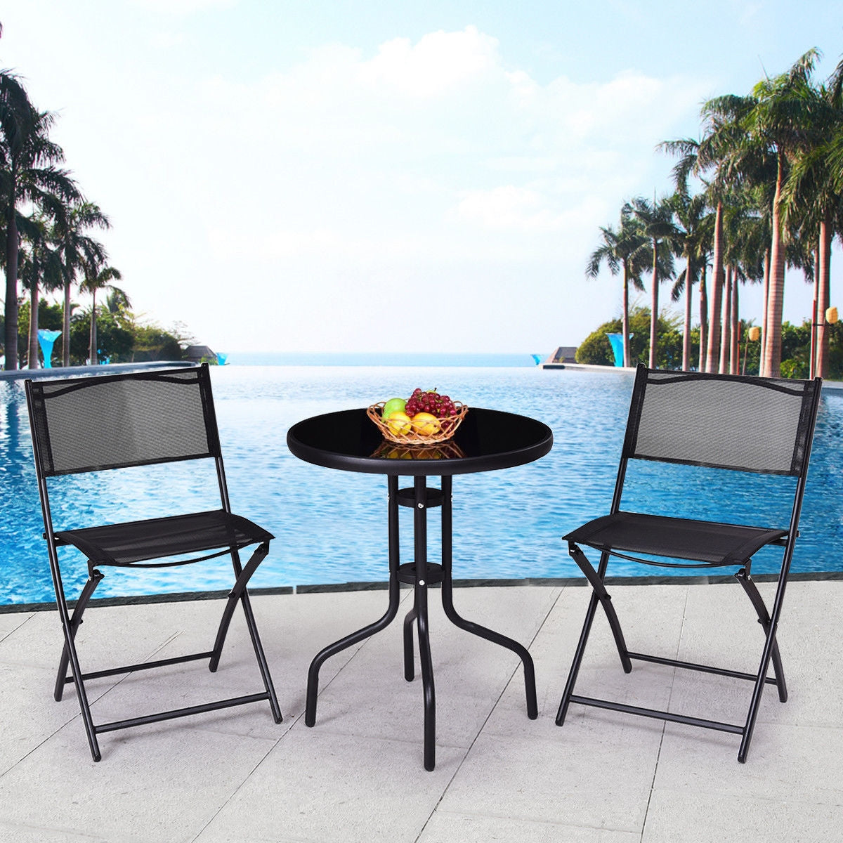 3 Pieces Folding Bistro Table Chairs Set for Indoor and OutdoorÂ