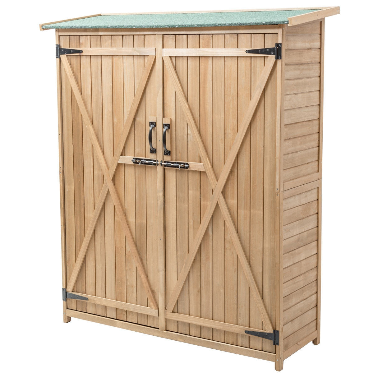 64 Inch Outdoor Wooden Storage Shed with Double Lockable Doors for BackyardÂ