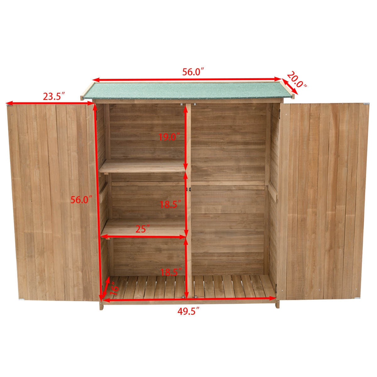 64 Inch Outdoor Wooden Storage Shed with Double Lockable Doors for BackyardÂ