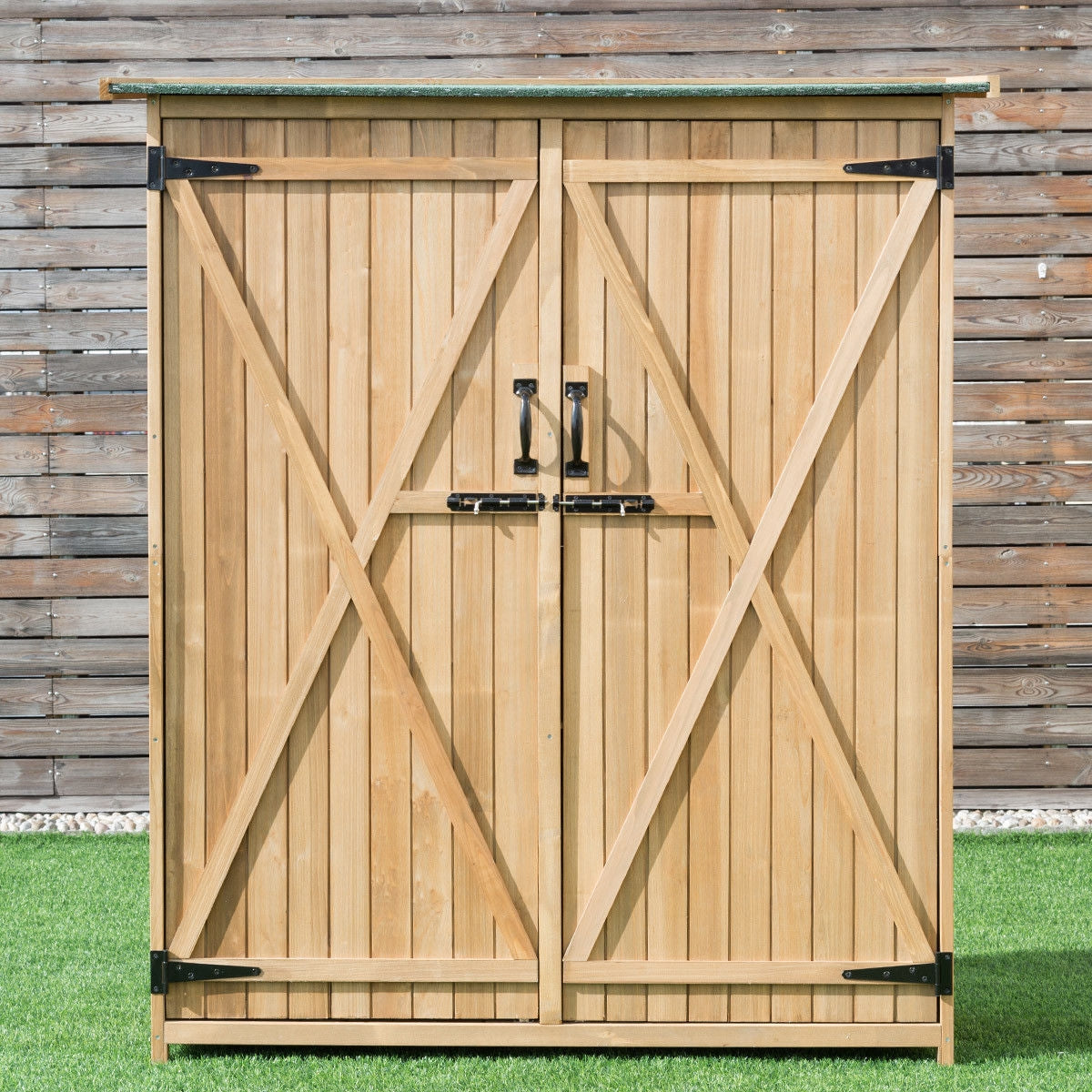 64 Inch Outdoor Wooden Storage Shed with Double Lockable Doors for BackyardÂ
