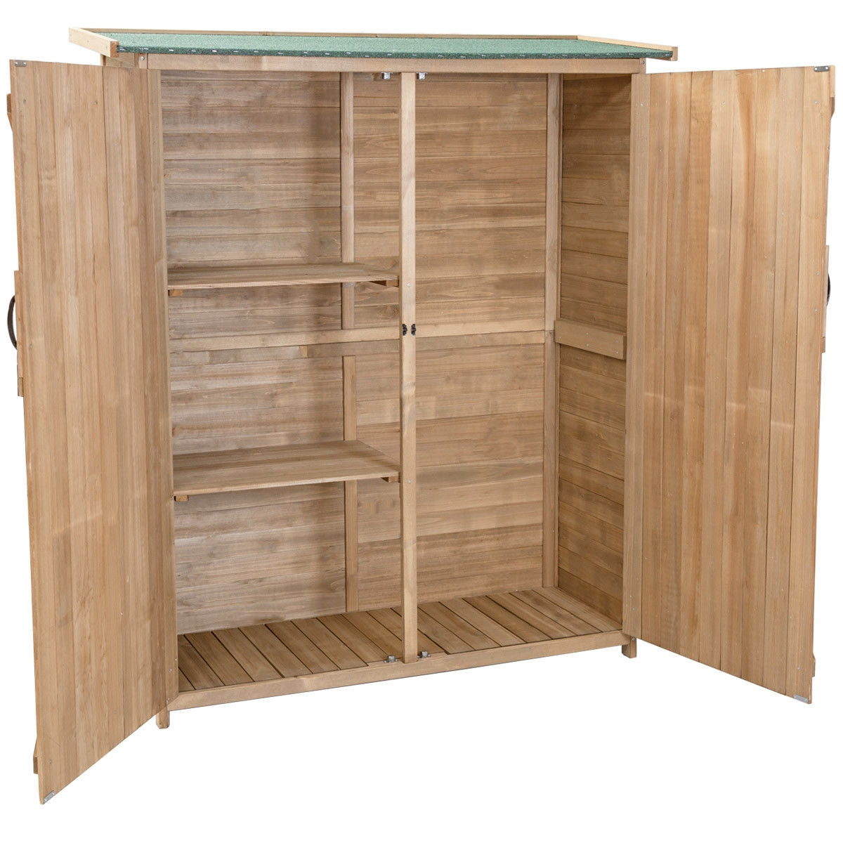 64 Inch Outdoor Wooden Storage Shed with Double Lockable Doors for BackyardÂ
