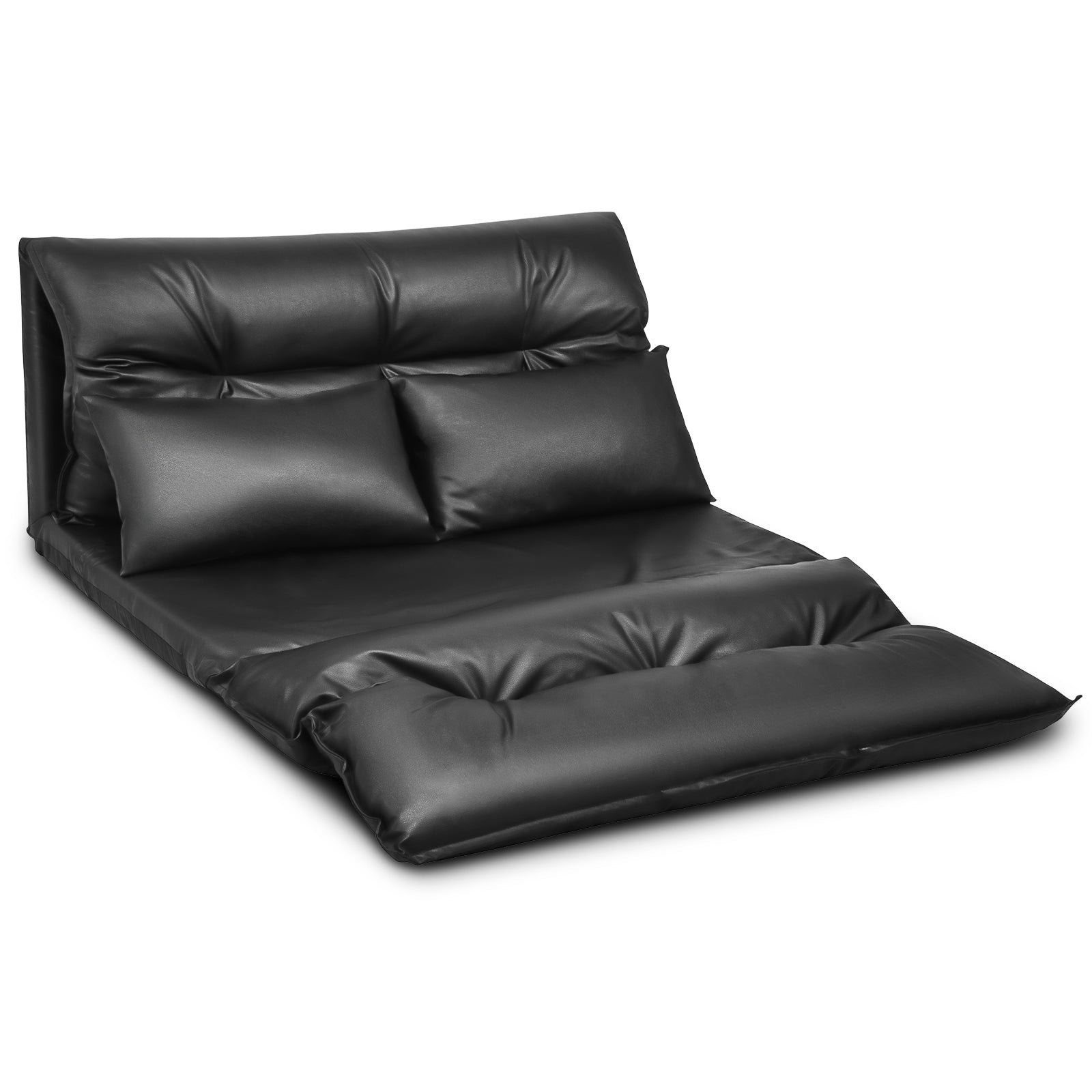 Foldable PU Leather Leisure Floor Sofa Bed with 2 Pillows-BlackÂ
