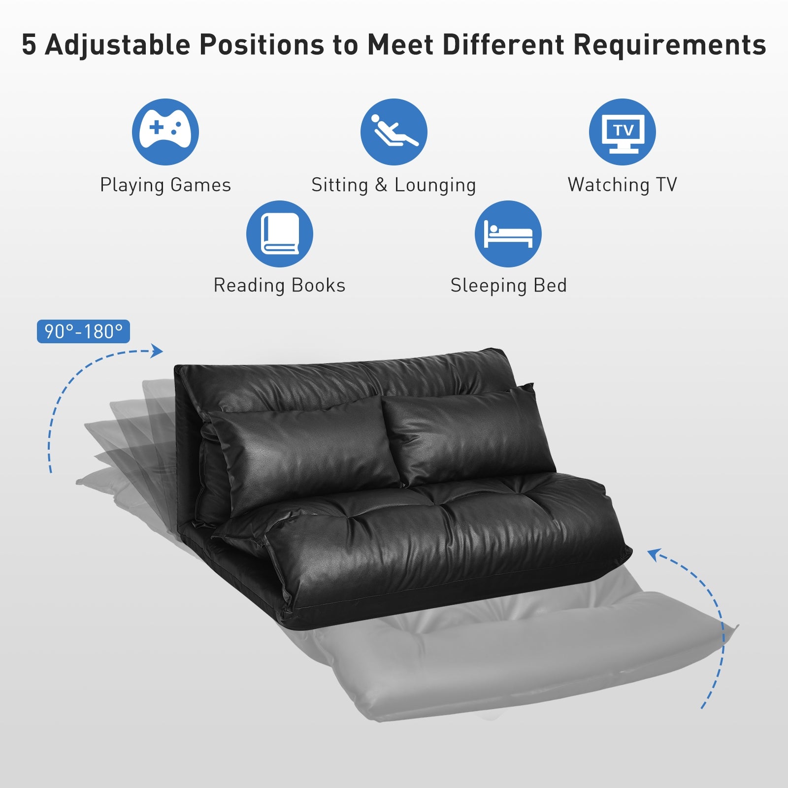 Foldable PU Leather Leisure Floor Sofa Bed with 2 Pillows-BlackÂ