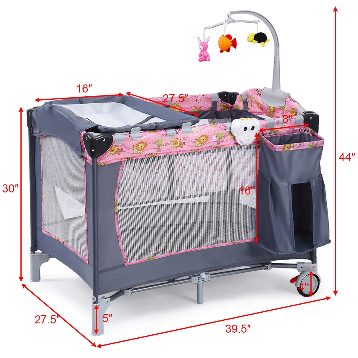 Foldable 2 Color Baby Crib Playpen Playard-PinkÂ