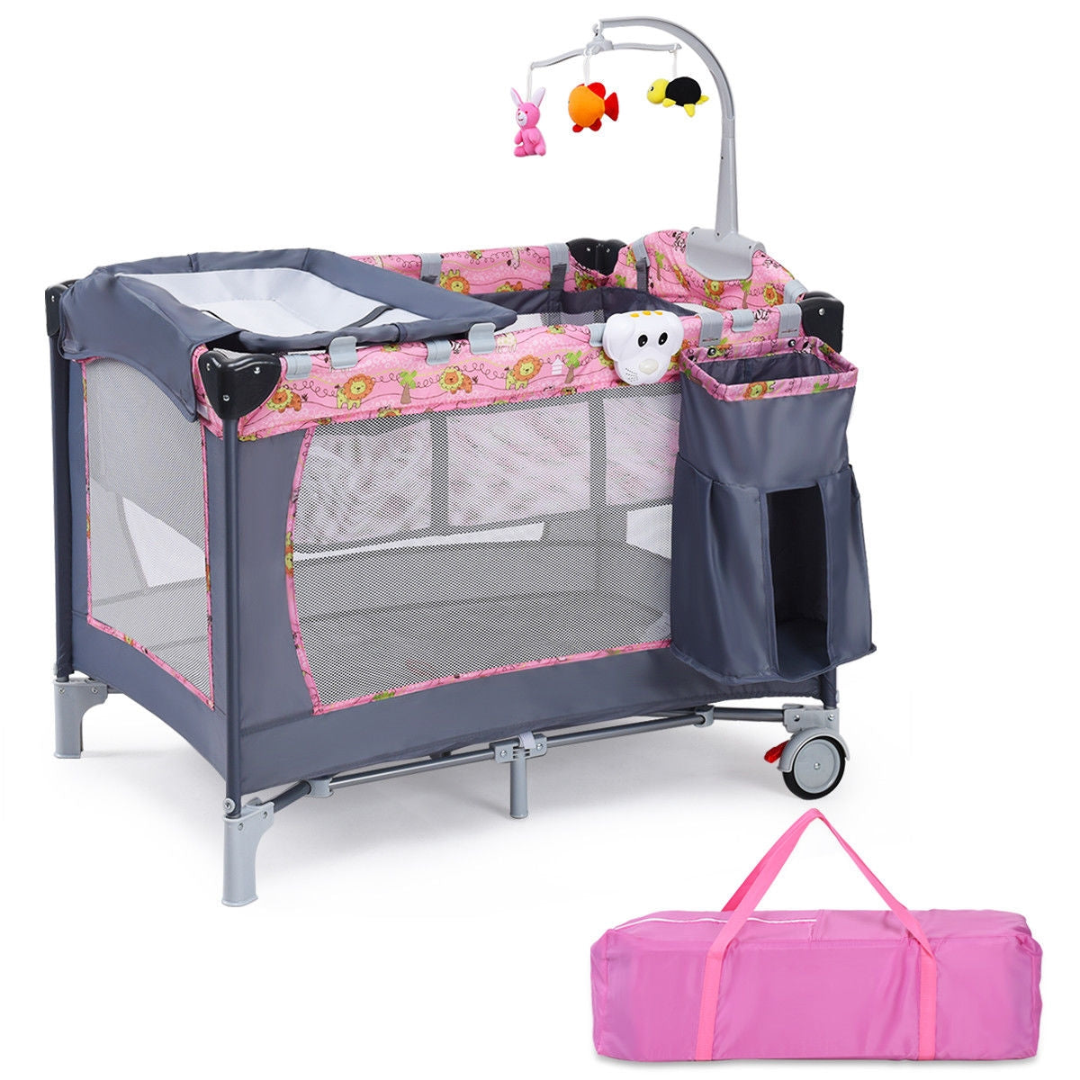 Foldable 2 Color Baby Crib Playpen Playard-PinkÂ