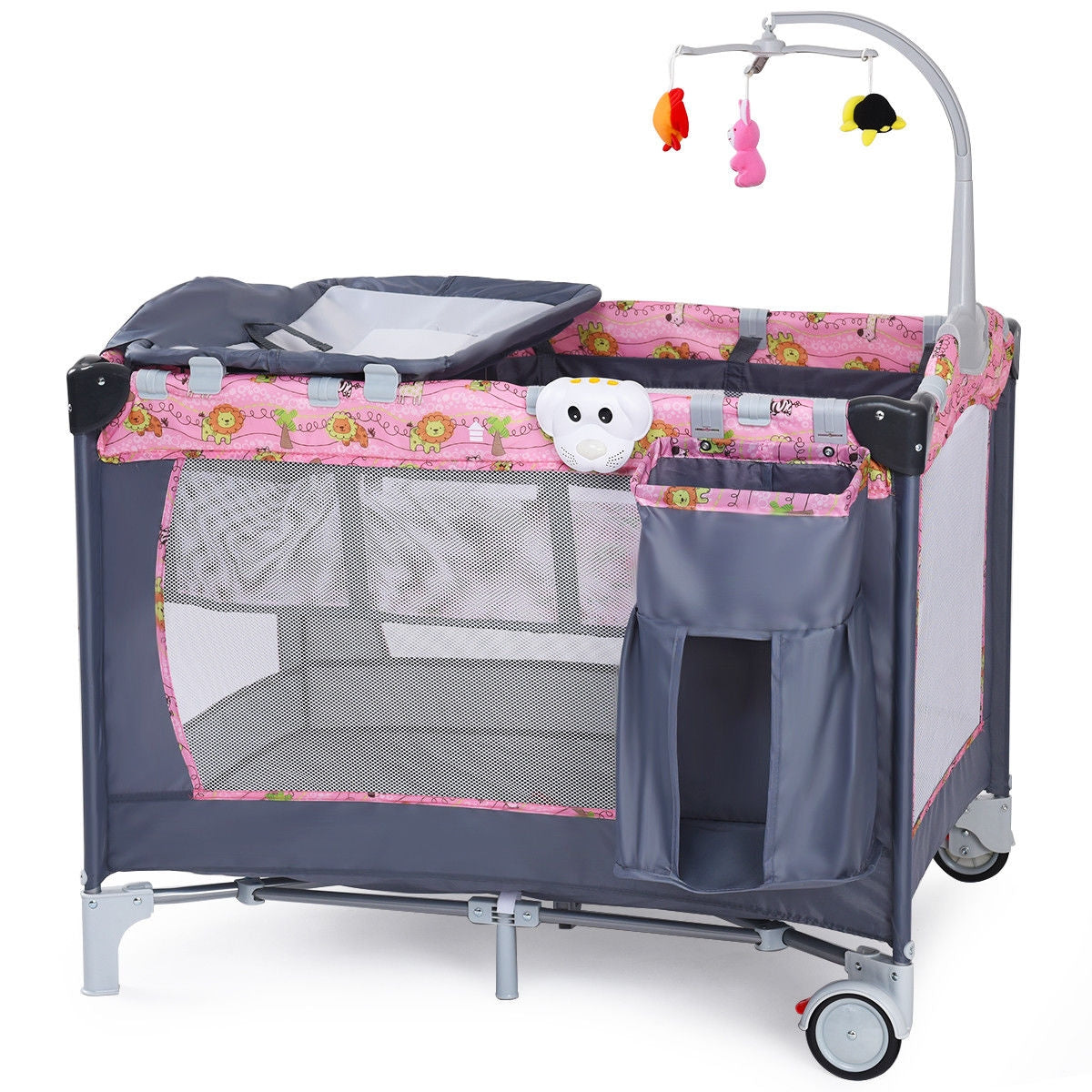 Foldable 2 Color Baby Crib Playpen Playard-PinkÂ