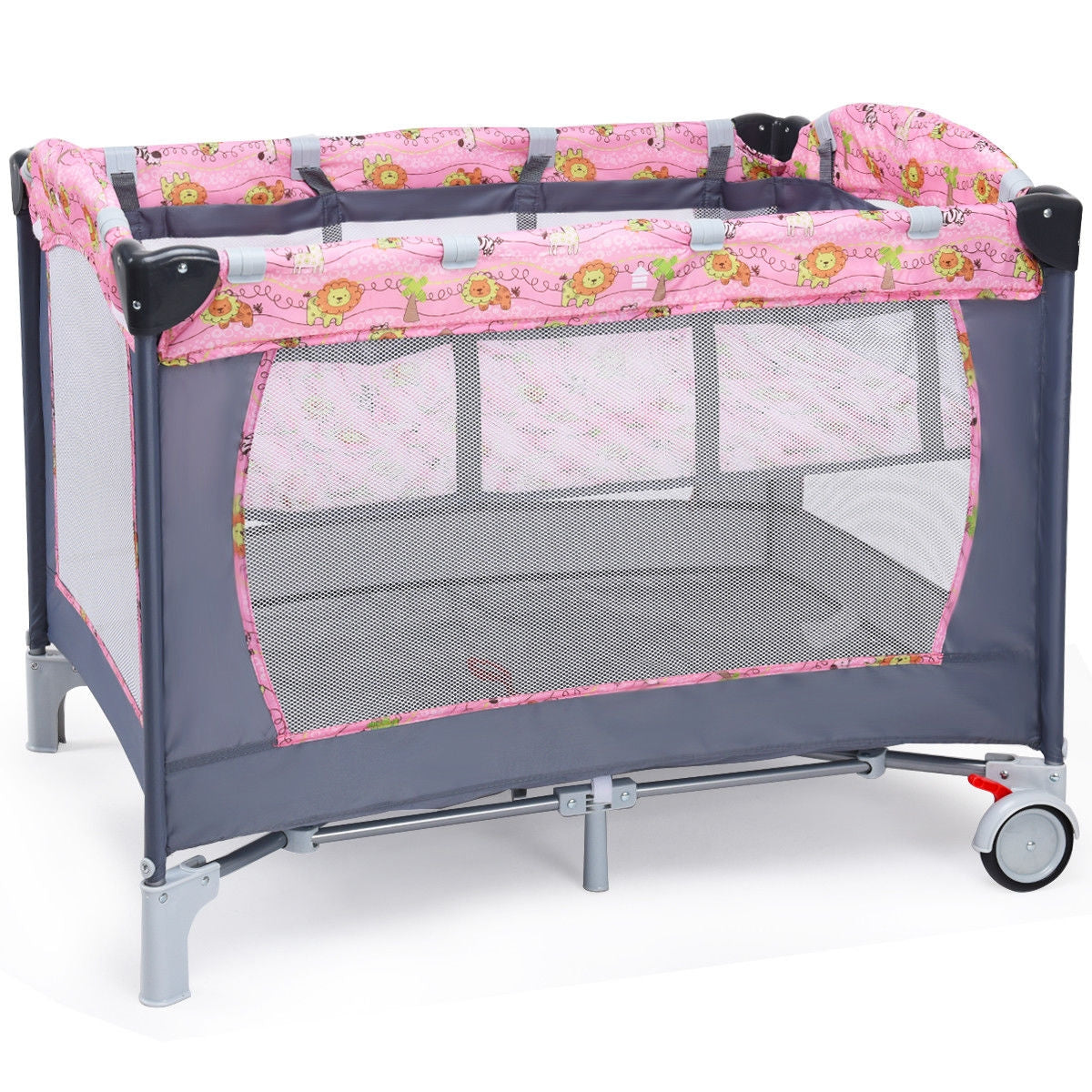 Foldable 2 Color Baby Crib Playpen Playard-PinkÂ