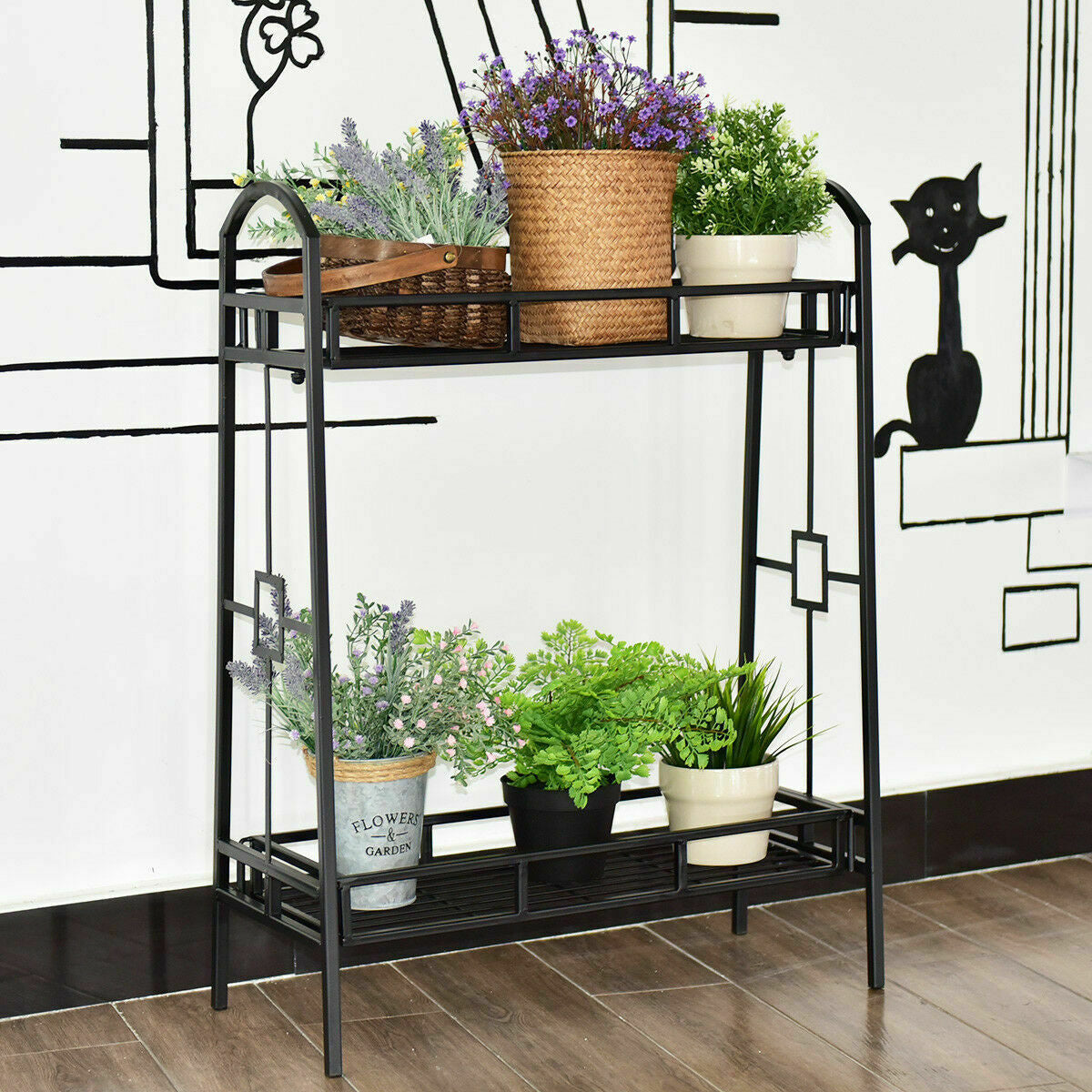 2-Tier Heavy Duty Metal Flower Plant StandÂ