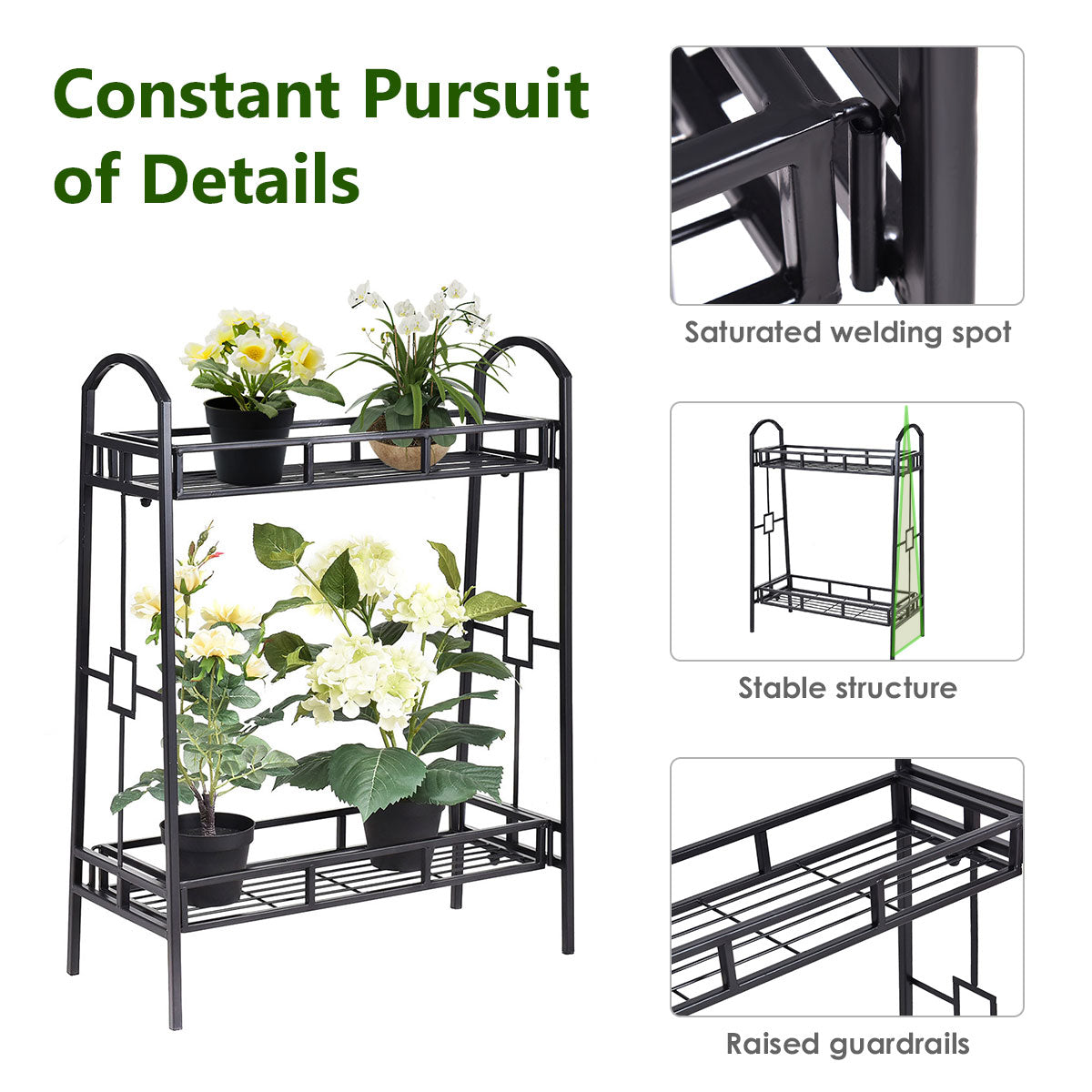 2-Tier Heavy Duty Metal Flower Plant StandÂ
