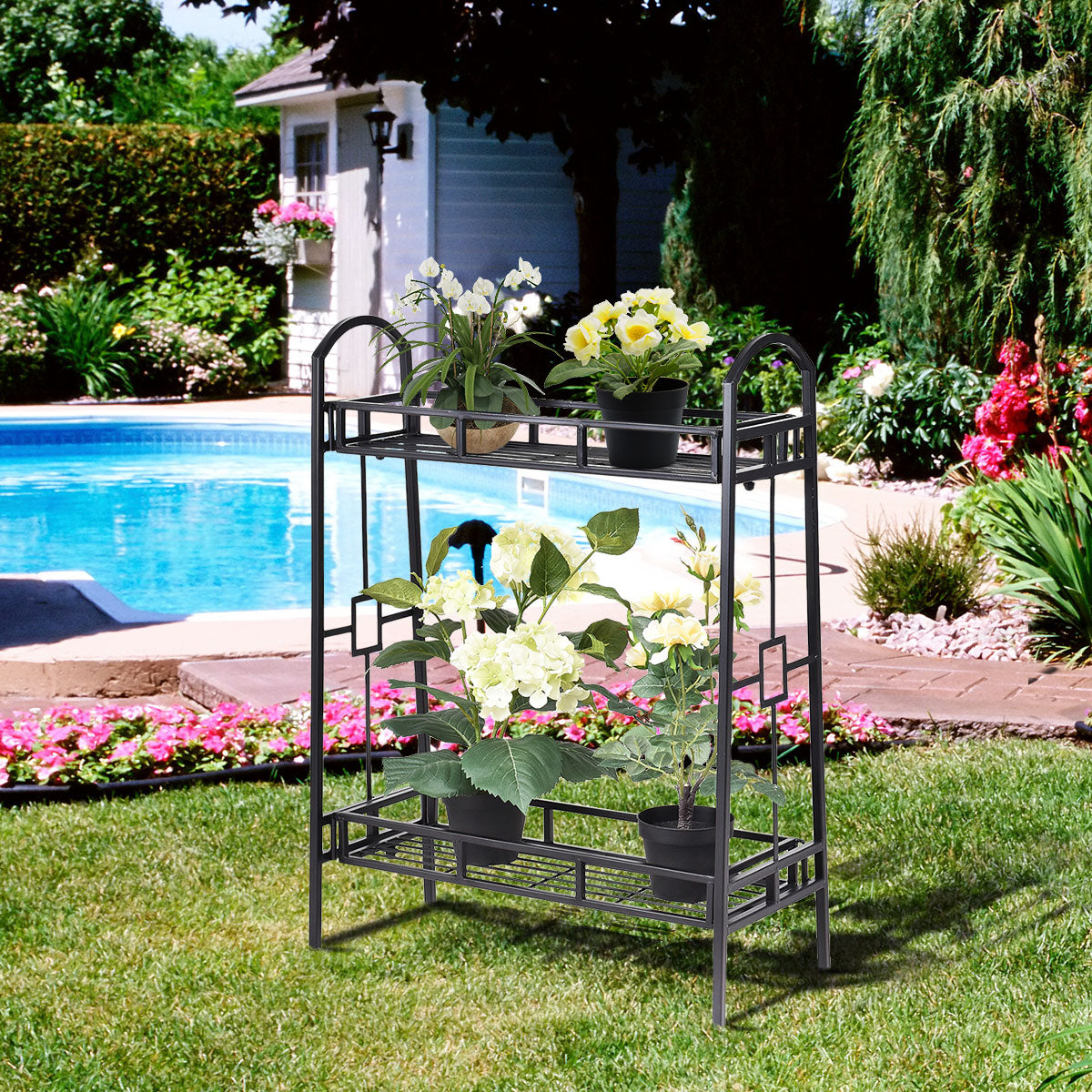 2-Tier Heavy Duty Metal Flower Plant StandÂ