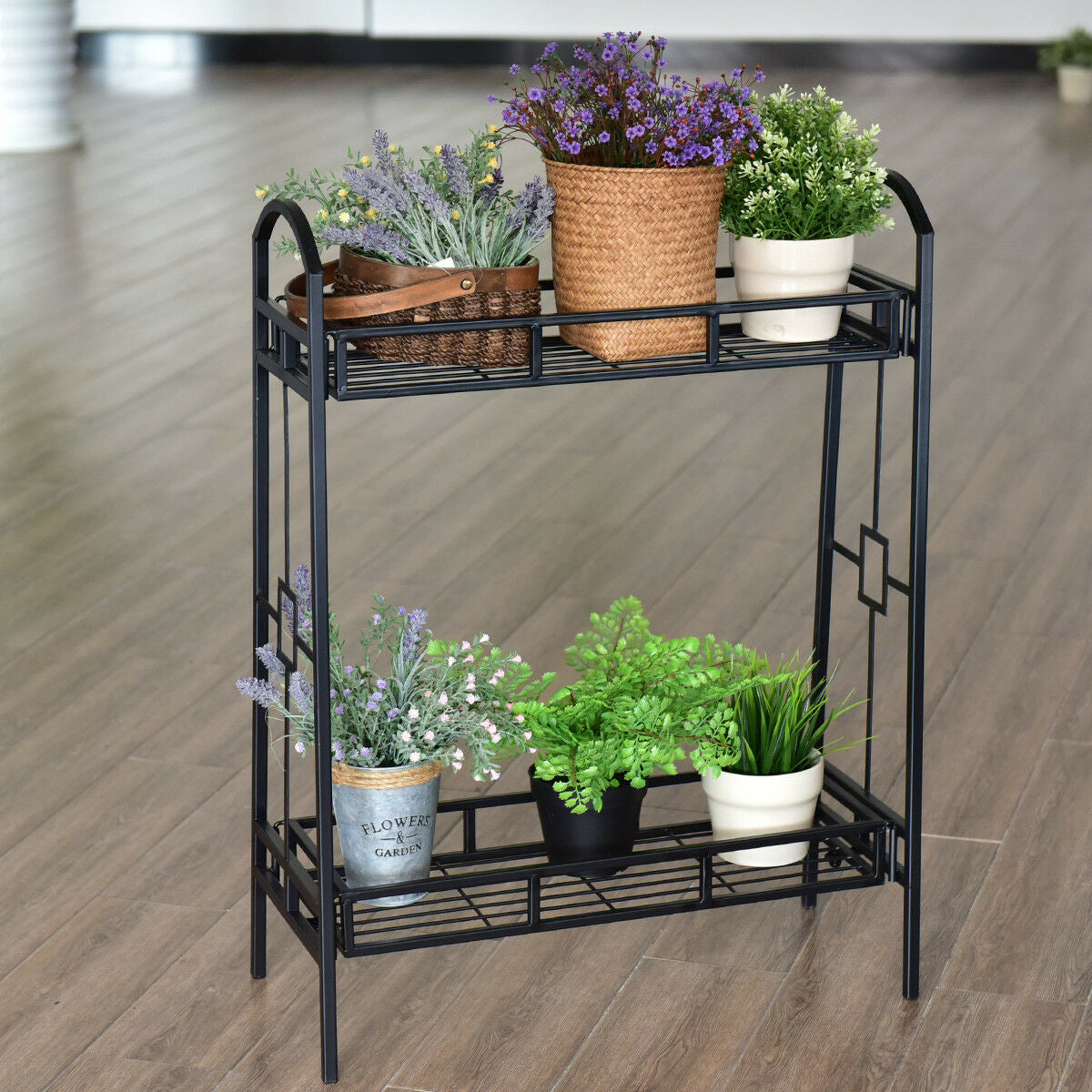 2-Tier Heavy Duty Metal Flower Plant StandÂ