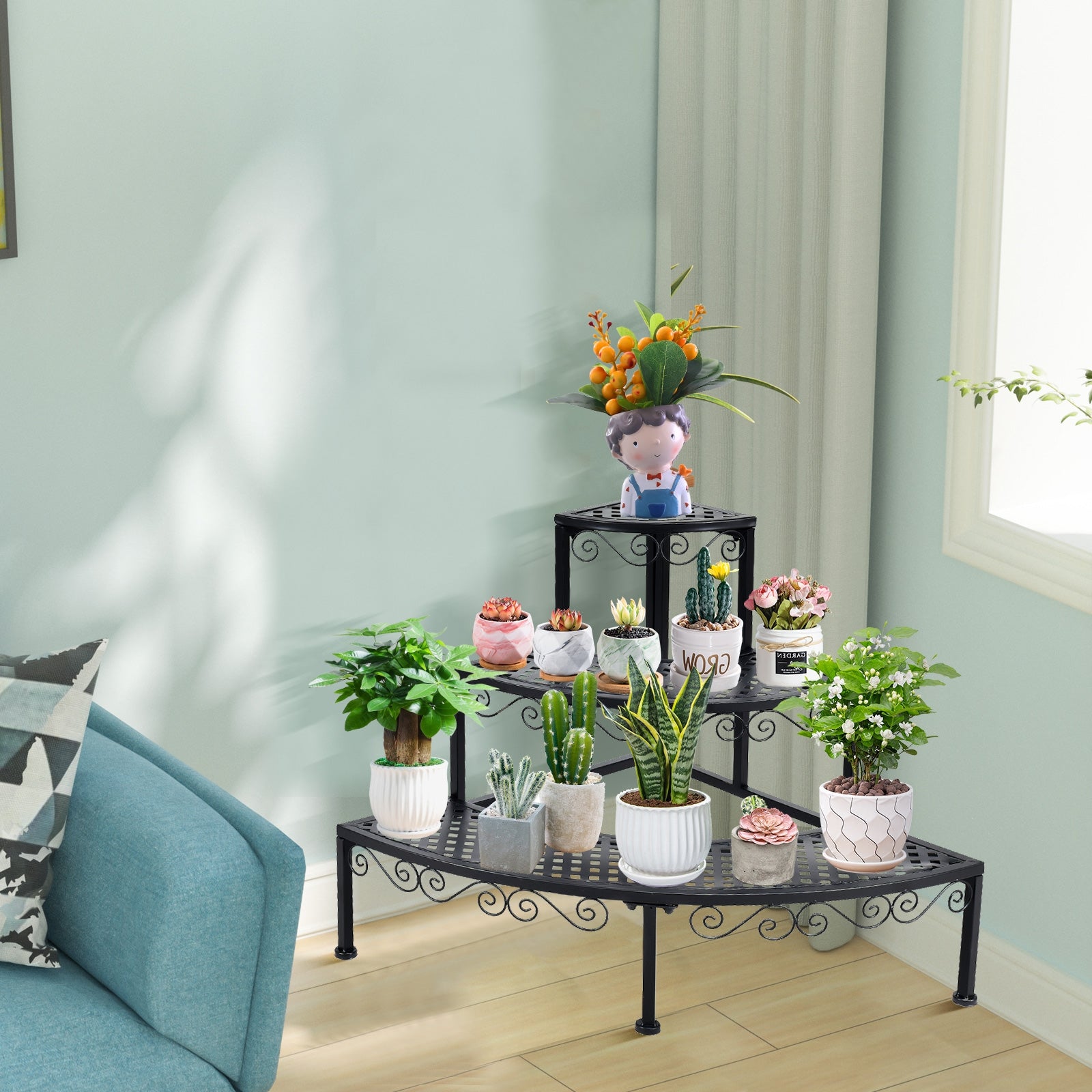 3-Tier Corner Metal Flower Ladder Plant StandÂ