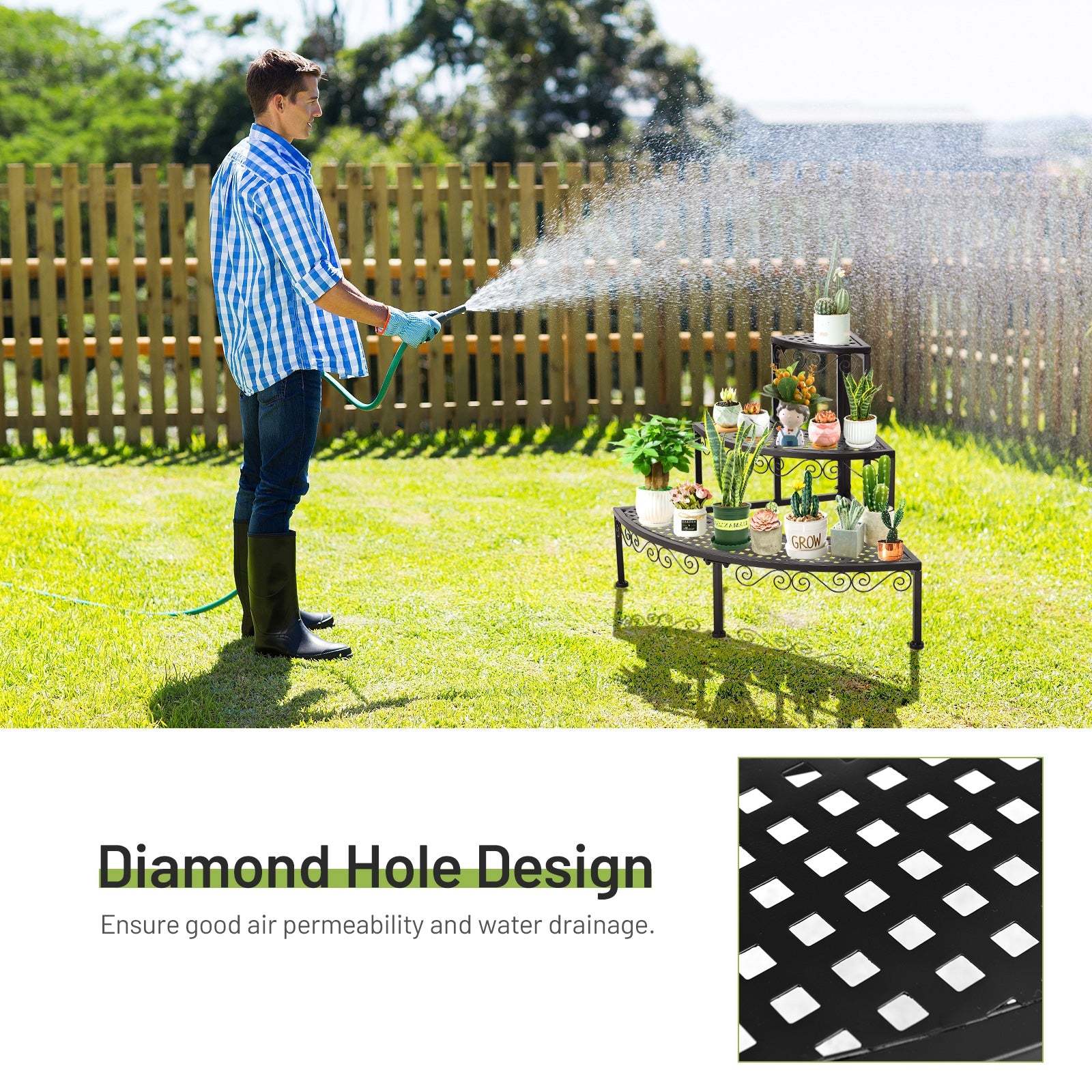 3-Tier Corner Metal Flower Ladder Plant StandÂ