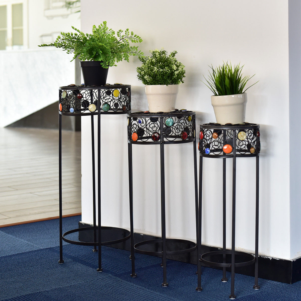 3 Pieces Round Display Ceramic Beads Metal Plant StandÂ