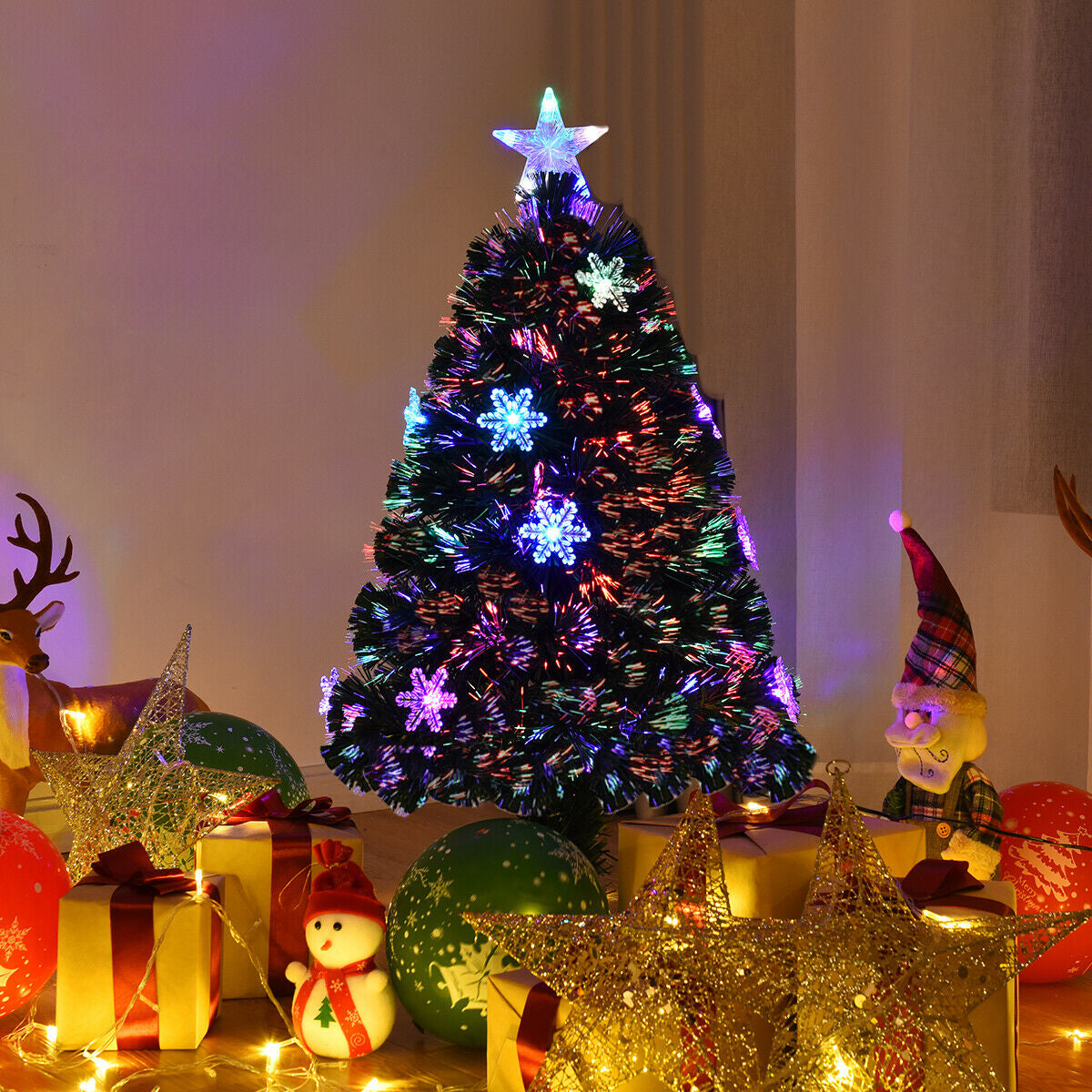 4 / 5 / 6 Feet LED Optic Artificial Christmas Tree with SnowflakesÂ