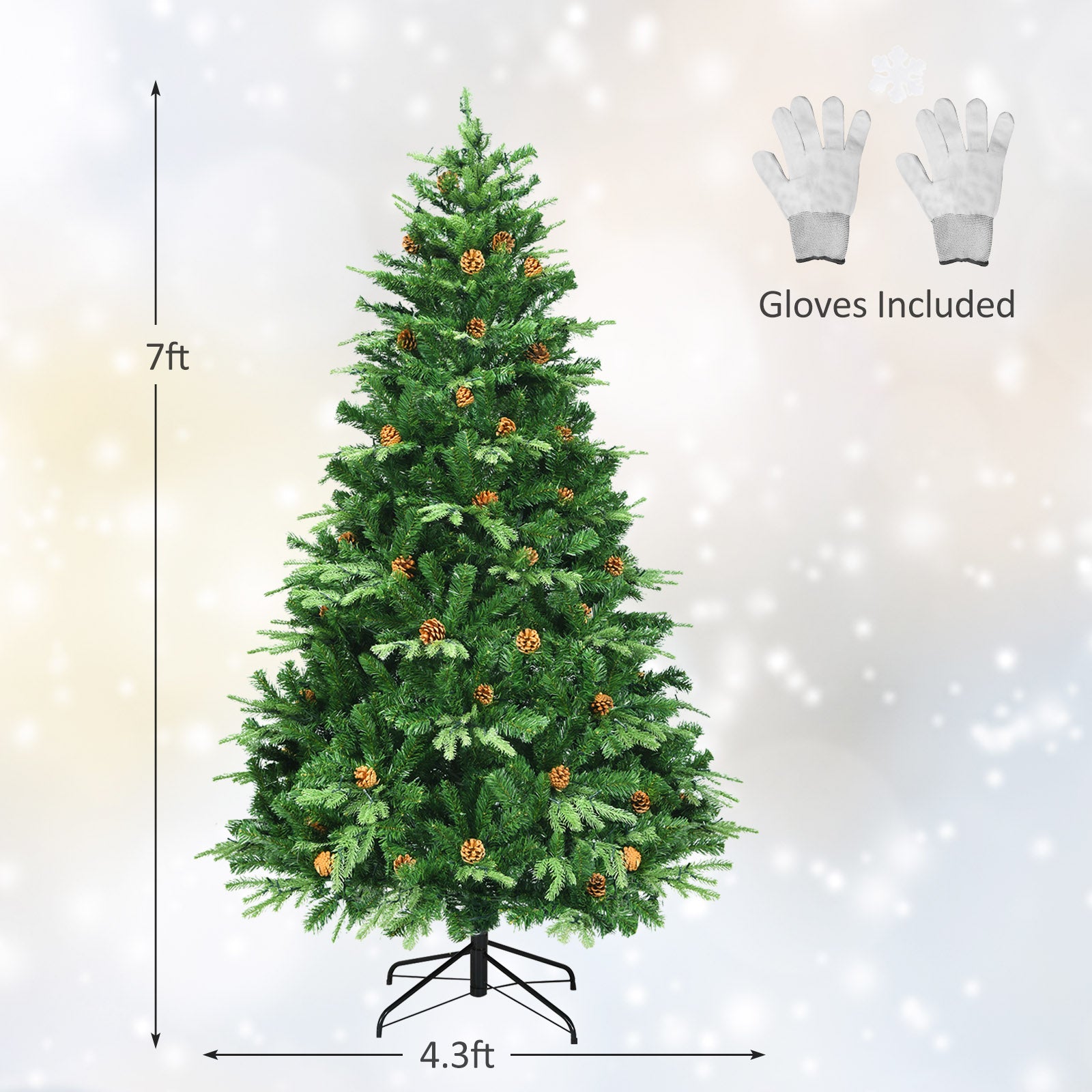 Artificial Christmas Tree with LED Lights and Pine Cones-7'Â