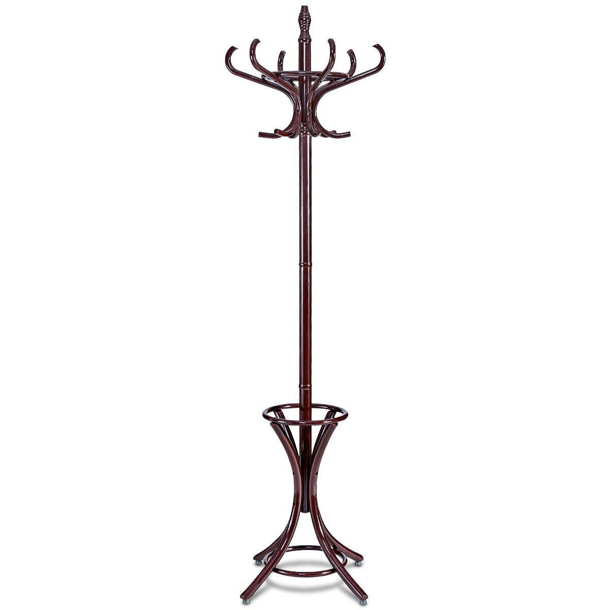Wood Standing Hat Coat Rack w/ Umbrella Stand-BrownÂ