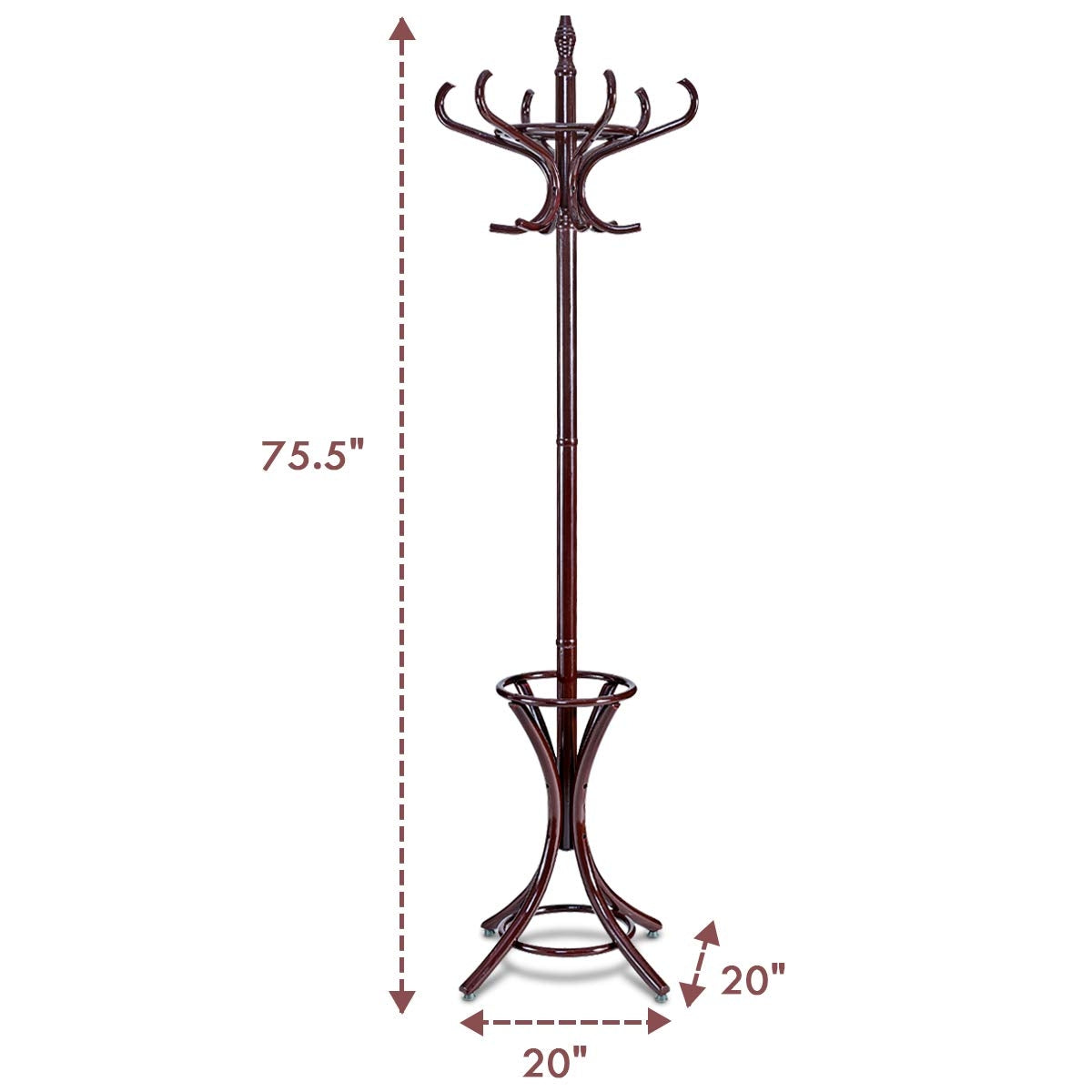 Wood Standing Hat Coat Rack w/ Umbrella Stand-BrownÂ