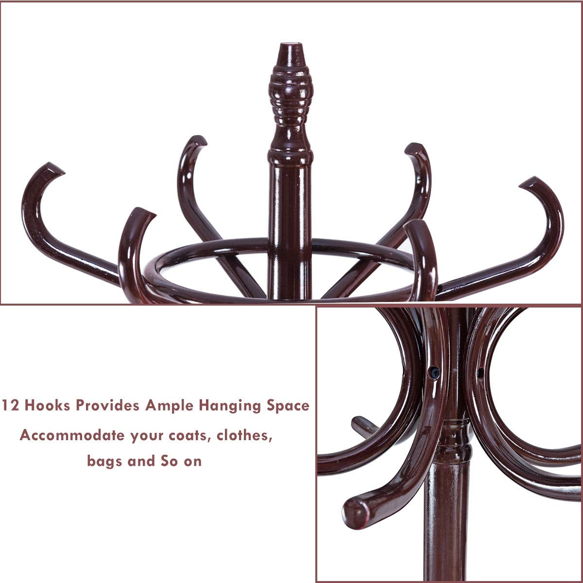 Wood Standing Hat Coat Rack w/ Umbrella Stand-BrownÂ