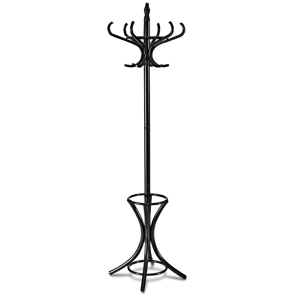 Wood Standing Hat Coat Rack w/ Umbrella Stand-BlackÂ