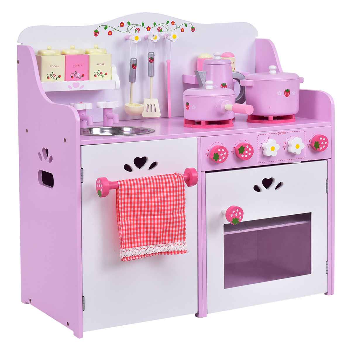 Kids Wooden Kitchen Toy Strawberry Pretend Cooking PlaysetÂ
