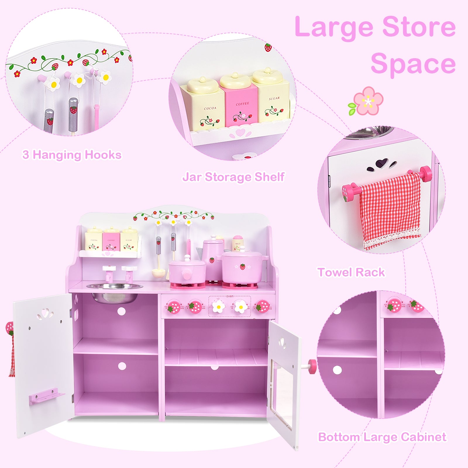 Kids Wooden Kitchen Toy Strawberry Pretend Cooking PlaysetÂ