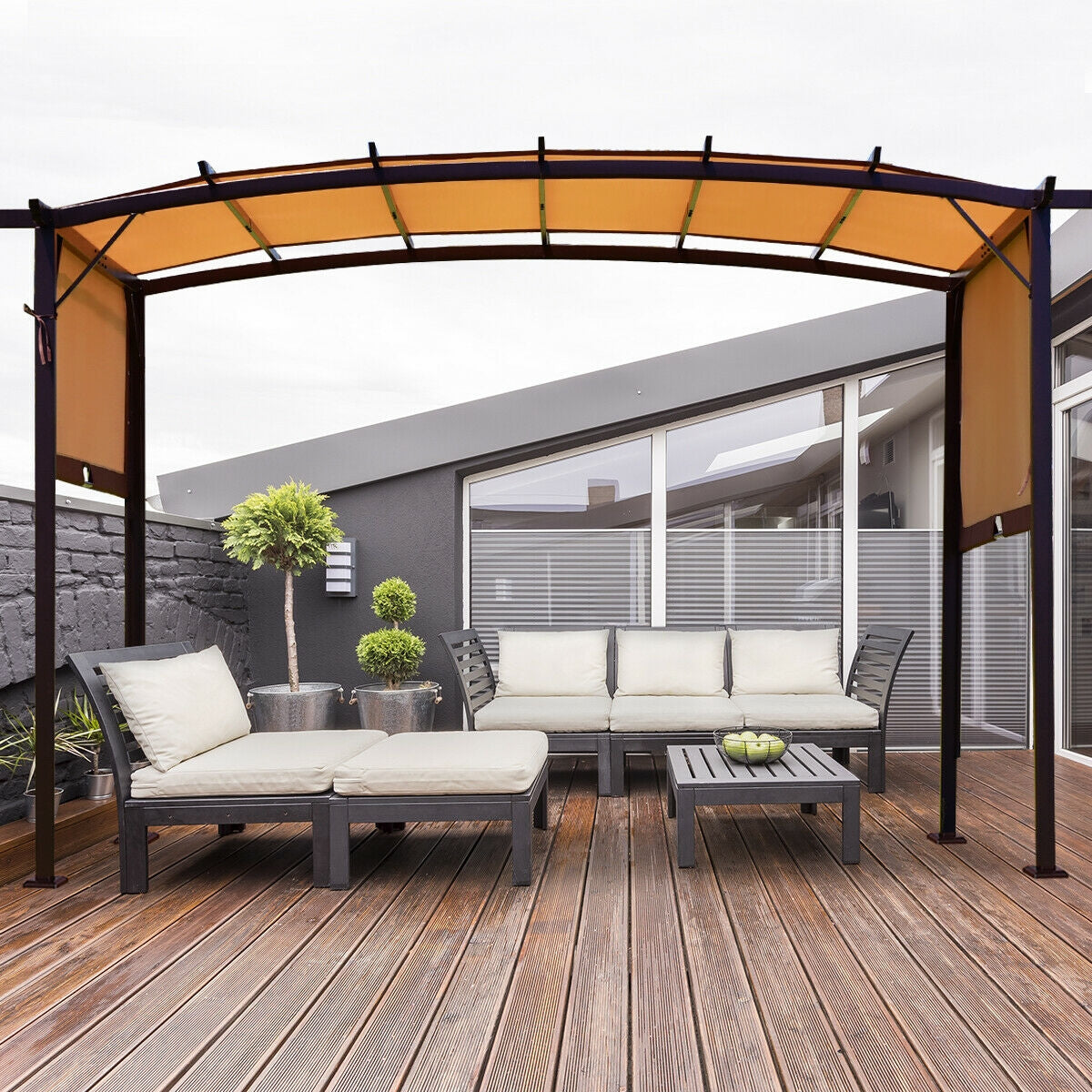 12 x 9 Feet Outdoor Pergola Gazebo with Retractable Canopy ShadesÂ