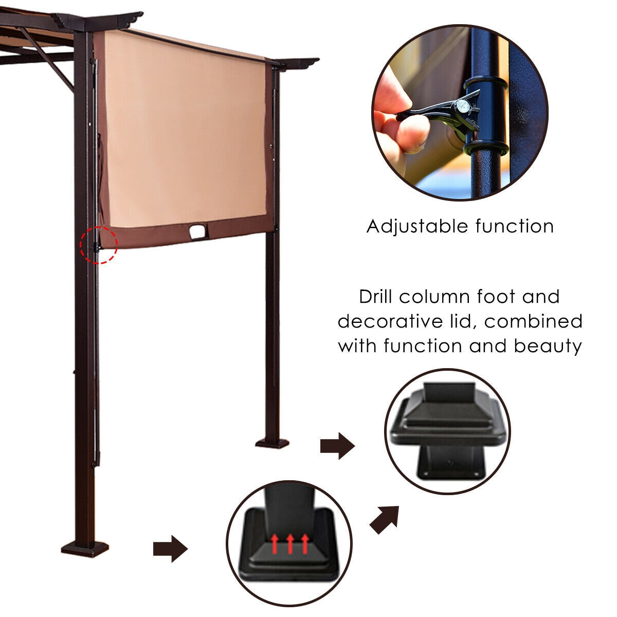 12 x 9 Feet Outdoor Pergola Gazebo with Retractable Canopy ShadesÂ