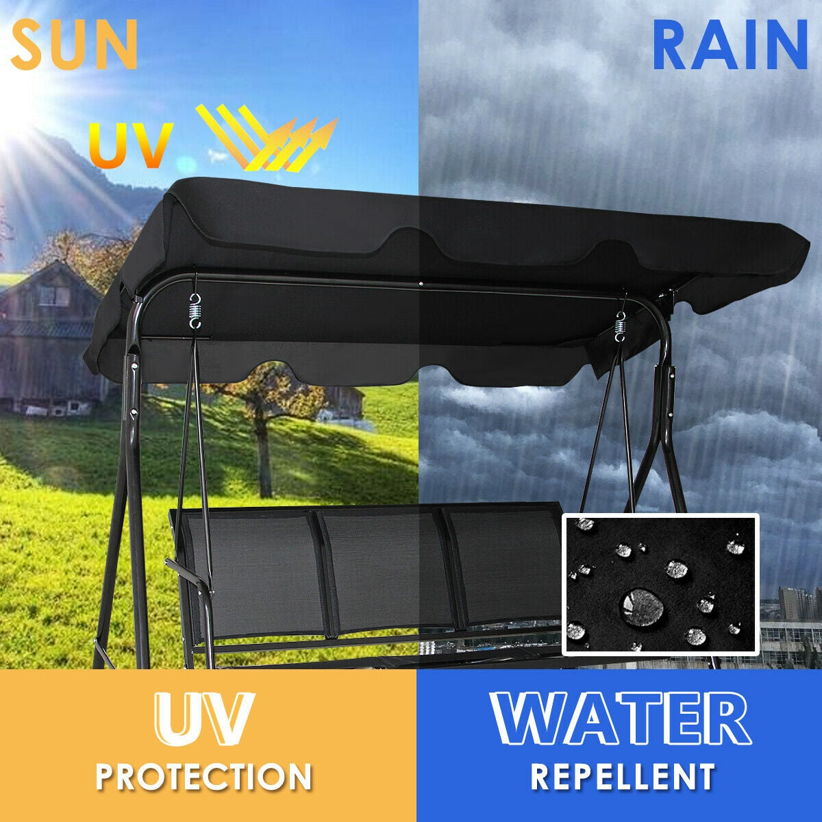 Outdoor Patio Swing Canopy 3 Person Canopy Swing Chair-BlackÂ