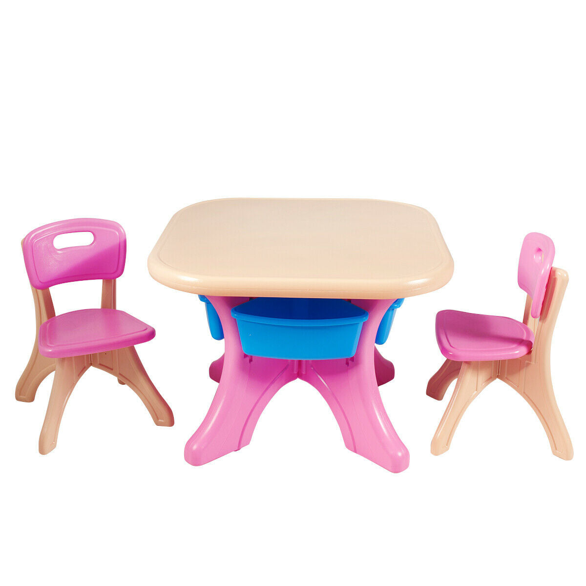 In/Outdoor 3-Piece Plastic Children Play Table & Chair Set-PinkÂ