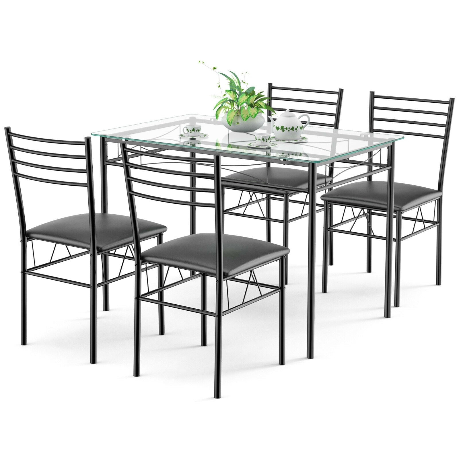 5 Pieces Dining Set with Tempered Glass Top Table and 4 Upholstered ChairsÂ