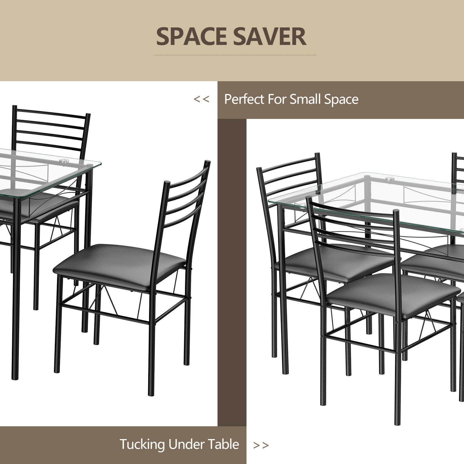 5 Pieces Dining Set with Tempered Glass Top Table and 4 Upholstered ChairsÂ