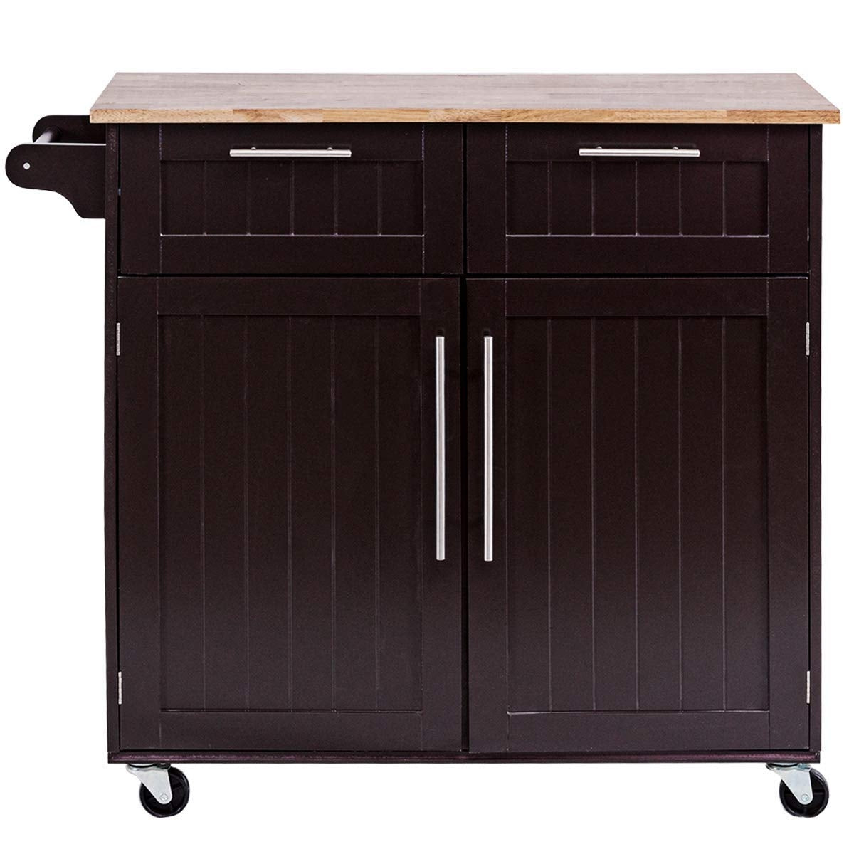 Heavy Duty Rolling Kitchen Cart with Tower Holder and Drawer-BrownÂ
