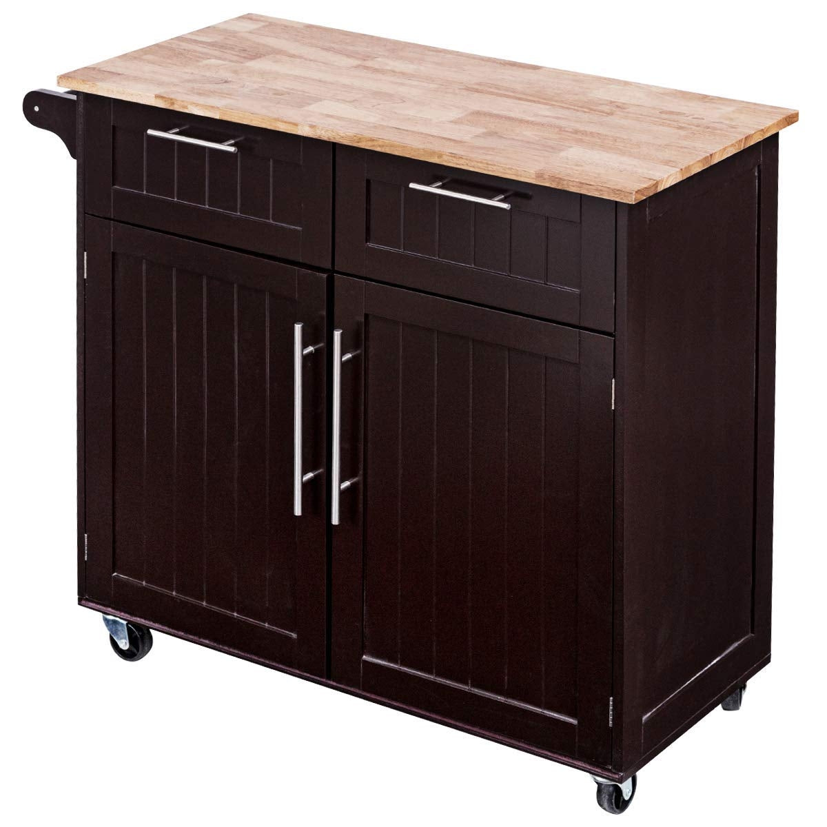 Heavy Duty Rolling Kitchen Cart with Tower Holder and Drawer-BrownÂ