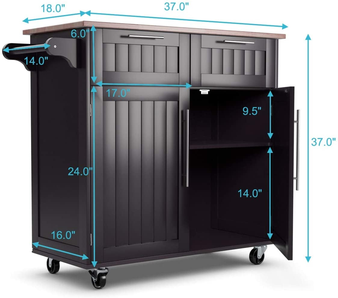 Heavy Duty Rolling Kitchen Cart with Tower Holder and Drawer-BrownÂ