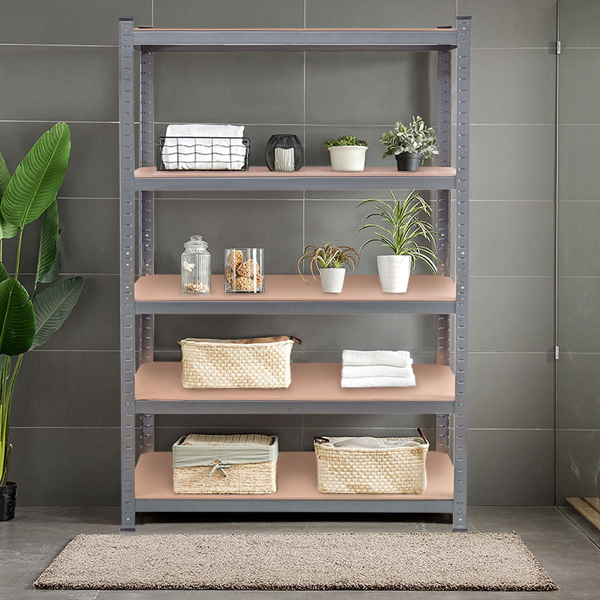 71 inch Heavy Duty Steel Adjustable 5 Level Storage Shelves-GrayÂ