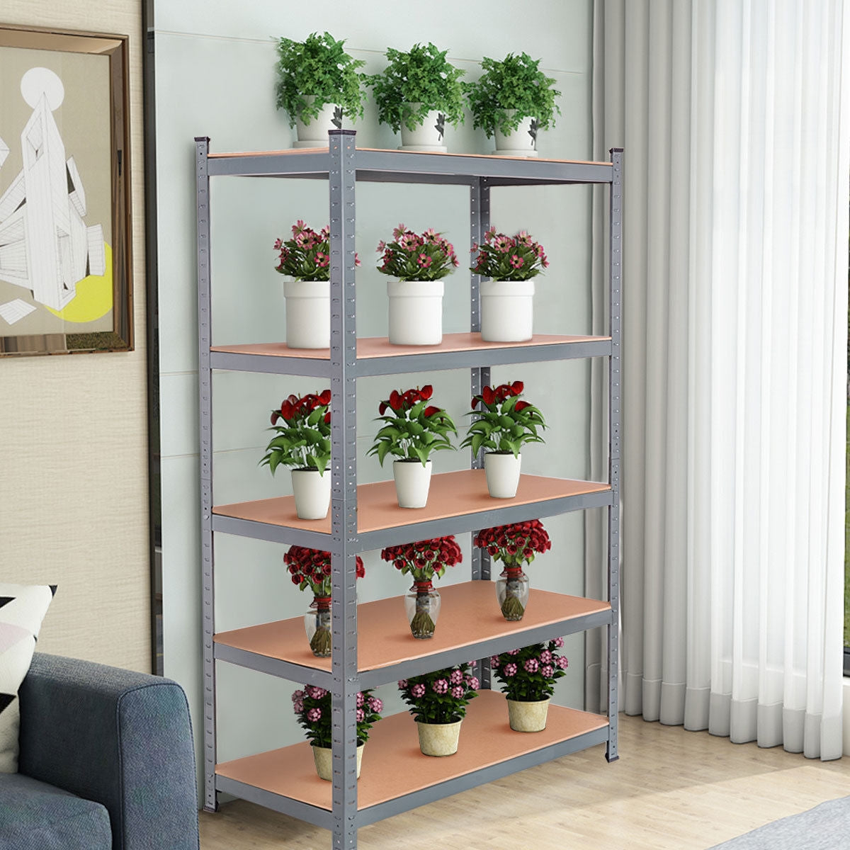 71 inch Heavy Duty Steel Adjustable 5 Level Storage Shelves-GrayÂ