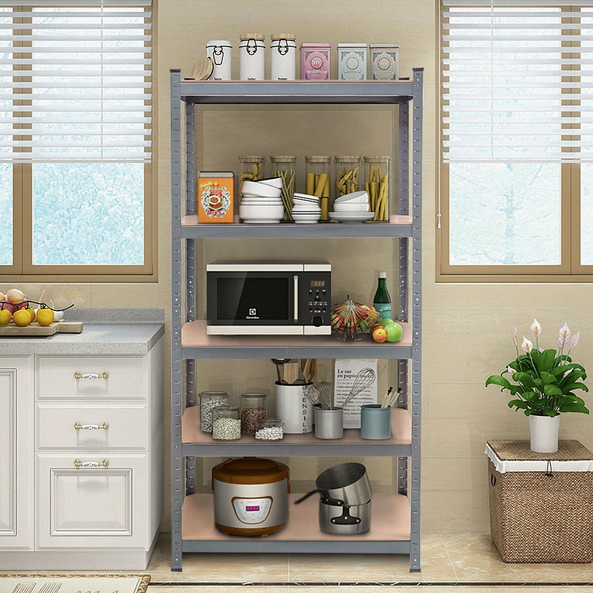 71 inch Heavy Duty Steel Adjustable 5 Level Storage Shelves-GrayÂ