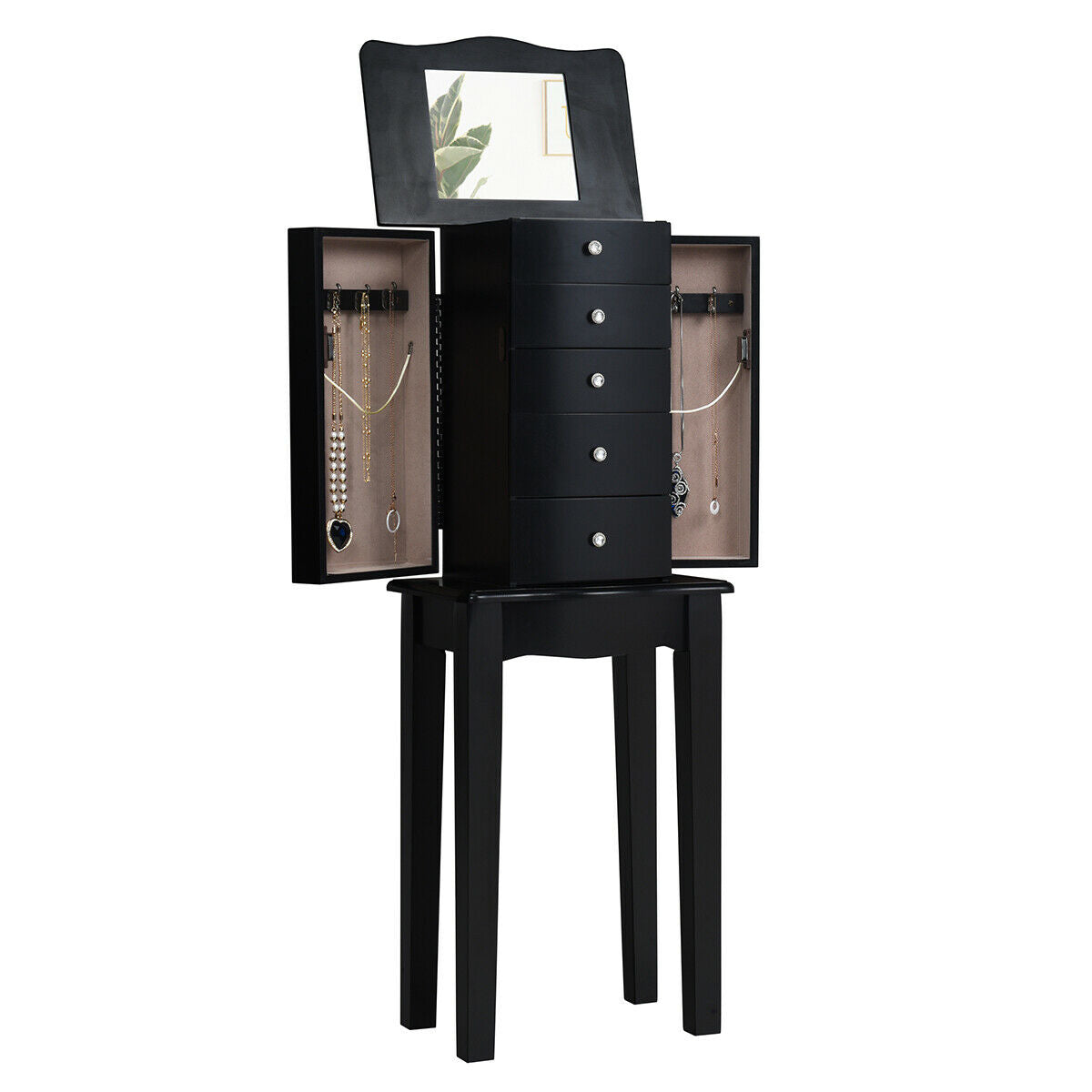 Wood Mirrored Jewelry Storage Chest CabinetÂ