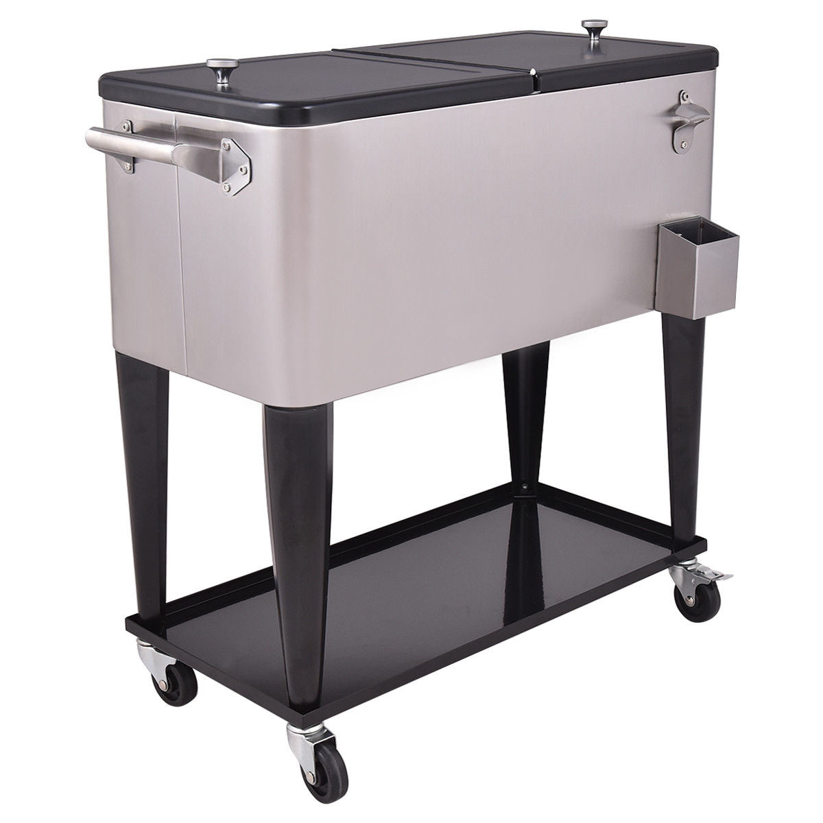80 Quart Patio Rolling Stainless Steel Ice Beverage CoolerÂ