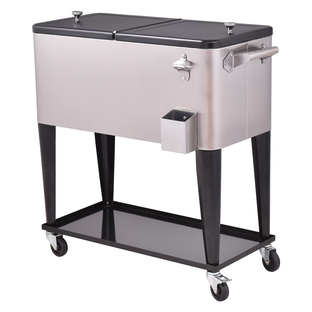 80 Quart Patio Rolling Stainless Steel Ice Beverage CoolerÂ